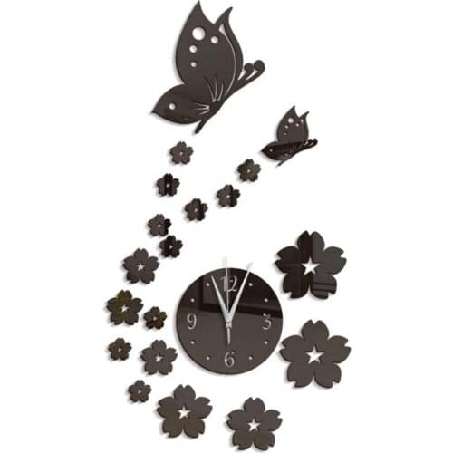 3d mirror wall stickers butterfly clock decoration DIY for living room/room/wall/window made of ps beautiful and colorfast