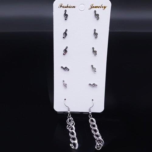 6 pairs 2021 Fashion Note Stainless Steel Set Earrings Women Silver Color Earrings Stud Jewelry boucles d oreille femme E612S03