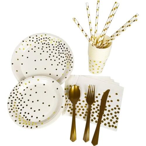 95PCS White Dinnerware sets Disposable Party Tableware Set Christmas Party Napkin Paper Cup Plate Wedding Birthday Party Supply