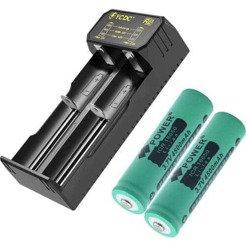 New 2Pcs 18650 Battery 3.7 V 4500 MAH Lithium Rechargeable Battery For Flashlight Bateries With 18650 Battery Charger