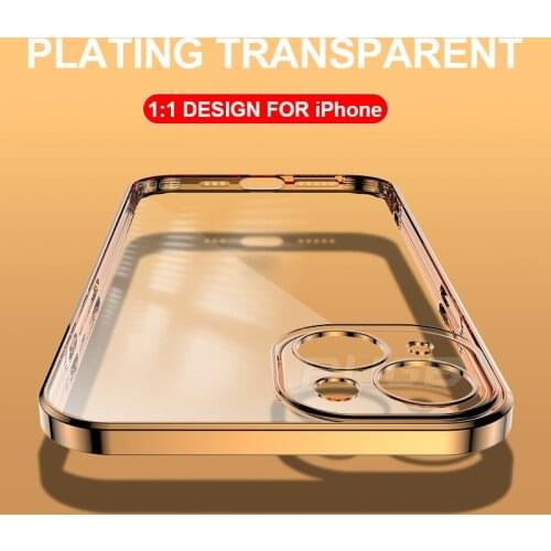 Plating Square Frame Clear Case For iPhone 11 12 Pro Max Mini X XS XR 7 8 Plus SE 2020 Luxury Transparent Soft Silicone Cover