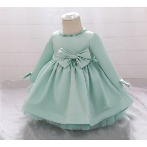 Baby Girls Baptism Long Sleeve Dress Bow Princess Birthday Toddler Christening Clothes Ball Gown Kids Dresses For Child