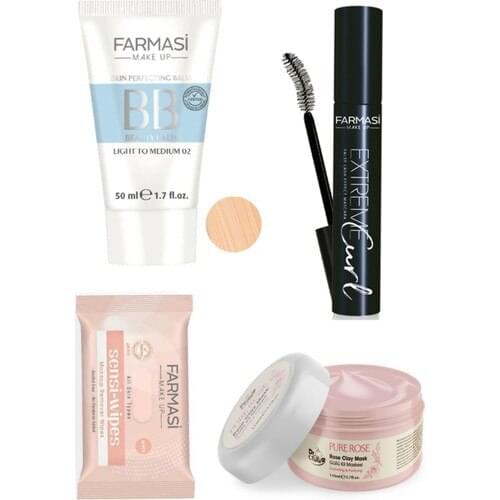 Farmasi Bb Cream From The 02 - Extreme Curl Mascara Pure Rose Mask Sensi Wipes Handkerchief Set