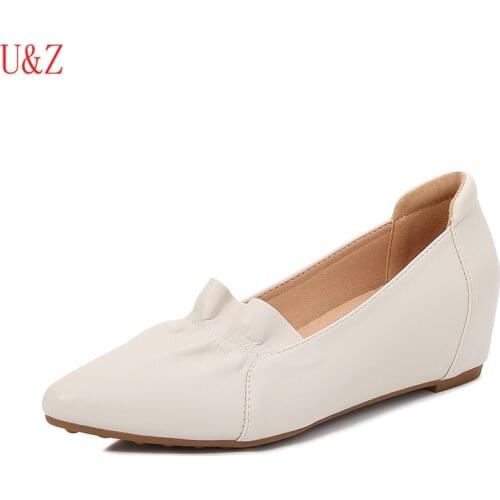 Formal Women Comfy shoes Cream White/Black leather soft soles Small wedges shoes elegant small heel shoes for Office Girls