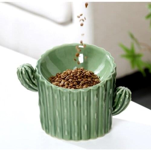 Ceramic Bowl for Cat Non-slip Pet Feeders Cactus Shape Ceramics Bowls for Dog Puppy Supplies Protection Cervical Cat Accessories