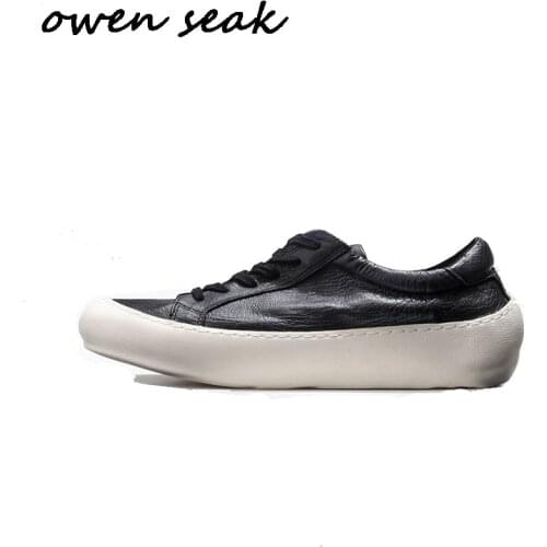 Owen Seak Men Casual Shoes Luxury Sneakers Trainers Cow Leather Loafers Adult Male Spring Lace Up Brand Flats Black White Shoes