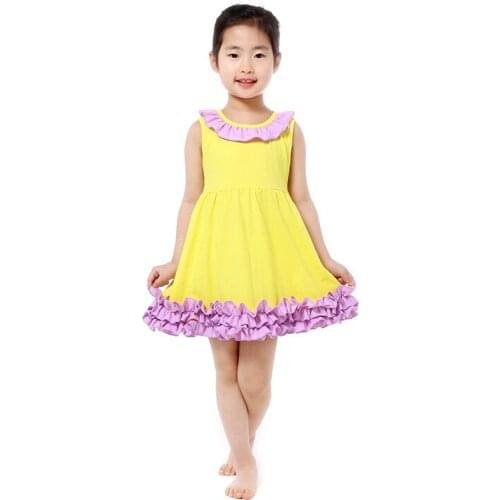 Summer dress 2018 kids icing ruffle dresses yellow pink black girls princess dress costume cotton wholesale 1-8T girls clothes