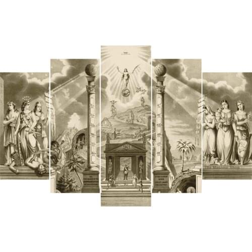 Modular Painting Living Room HD Print Canvas 5 Panels Black And White Freemasonry Picture Home Decor Poster Wall Art Framework
