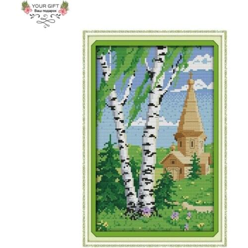 Your Gift F234 14CT 11CT Counted and Stamped Home Decoration Cypress Spring Scenery Needlepoint Embroidery DIY Cross Stitch kits