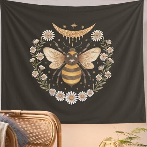 Honey Bee Daisy Tapestry Wall Hanging Floral Wall Tapestry Flower Hippie Tapestry Wall Carpets Psychedelic Drom Room Tapestry