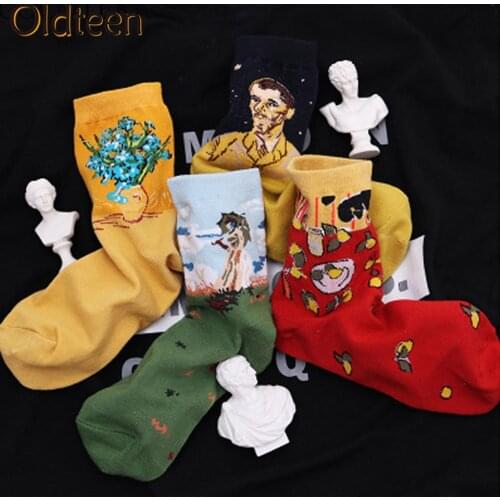 New Hot Winter Warm Art Abstract Oil Painting Van Gogh Crew Printed Happy Funny Socks Retro Street Trend Hip Hop Socks Gift