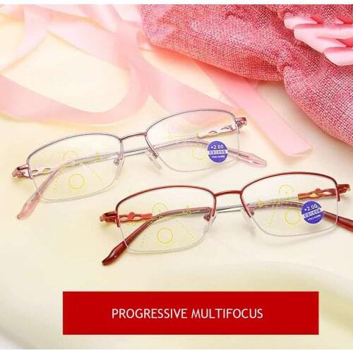 Progressive Multifocus See Near and Far Reading Glasses Women Semi-rim High Quality Elegant Spring Hinges Anti Blu +1 +1.5 to +4