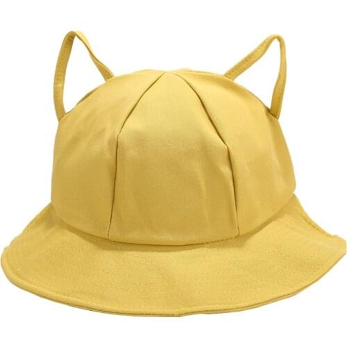 Cute Cat Ear Bucket Hat Cap For Girls Cotton Dome Sun Hat Women Spring Summer Panama Solid Fisherman Hat Female Outdoor Sunhat