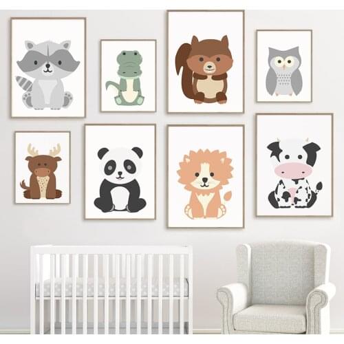 Chameleon Lion Panda Koala Raccoon Owl Nordic Posters And Prints Wall Art Canvas Painting Animals Wall Pictures Kids Room Decor