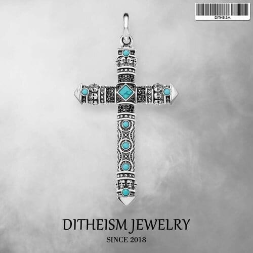 Blue Skull Cross Pendants, 2018 New Fashion Jewelry 925 Sterling Silver Blackened Punk Gift For Women Men Boy Girls Fit Necklace