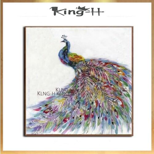 Artista pintado a mano moderno animal para decoración de paredes Pavo Real pintura al óleo sobre lienzo Pavo Real bonito se exti