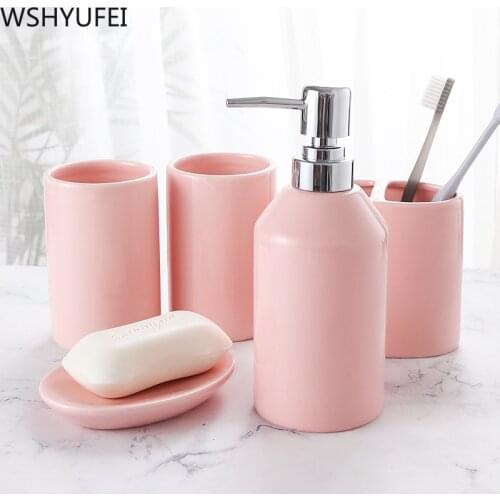 Nordic ceramic five-piece bathroom products Simple five-piece wedding bath set Bathroom ceramic set melamine tray