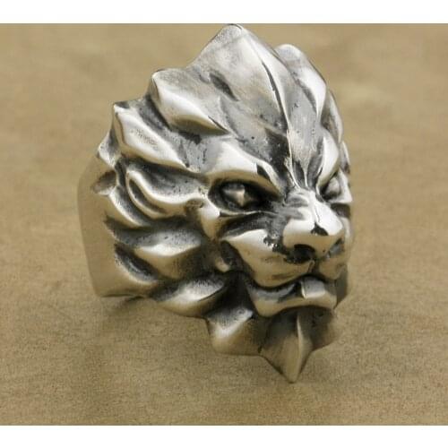 Heavy 925 Sterling Silver Abstract King Lion Ring Mens Biker Rock Punk Ring TA01 US Size 7~15