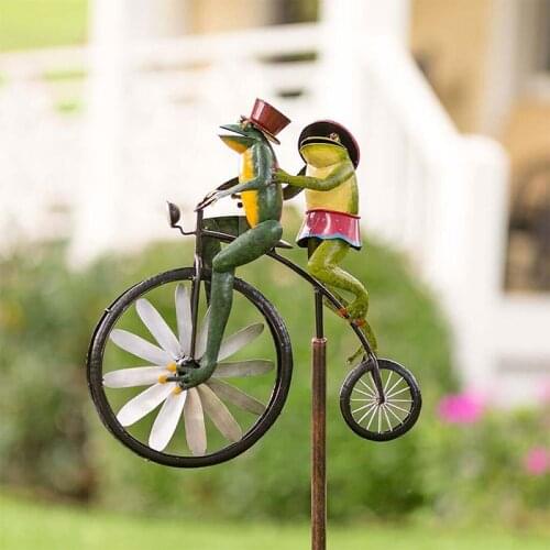Wind Spinner Animal Bike Vintage Bicycle Wind Spinner Metal Stake Frog Riding Motorcycle Windmill Decoration Yard Garden Decor