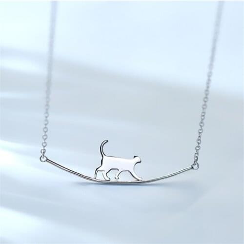 Costume Jewelry 2020 On The Neck Cute Animal Cat On Moon Pendant Necklaces 925 Sterling Silver Accesories For Girl Women Jewelry