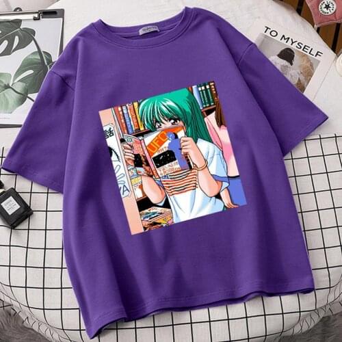 Women Casual Summer Japanese Cartoon Anime Tees Sweet Girl Funny Plus Size Punk Loose Harajuku Vintage T-shirt Short Sleeve Tee