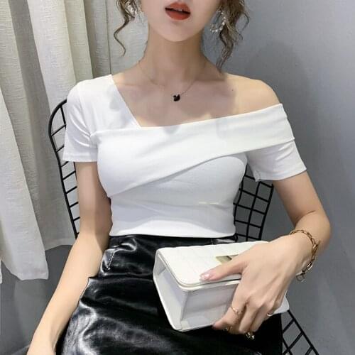 Women T Shirts Casual sexy Short Sleeve Fashion Solid color halter neck strapless T-Shirt Female elegant Top party Tee Shirts