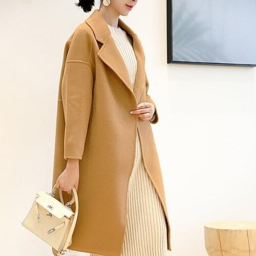 2021 new double-sided cashmere coat womens Korean medium and long loose tweed coat 100% pure wool thickened