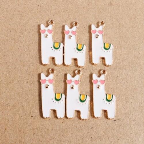 10pcs 13*28mm Cartoon Animal Charms Enamel Alpaca Charms Pendants for Jewelry Making Necklaces Earrings DIY Crafts Accessories