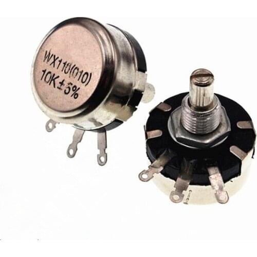 2PCS WX110 WX010 10 Ohm - 22K Ohm 10R-22K 3 Soldering Terminals 6mm Round Metal Shaft Single Turn Wire Wound Potentiometer