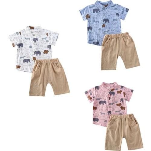 2020 Infant Baby Boy Kid Summer Clothes Elephant Gentleman Shirt T-shirt + Pants 2PCS Outfits Set