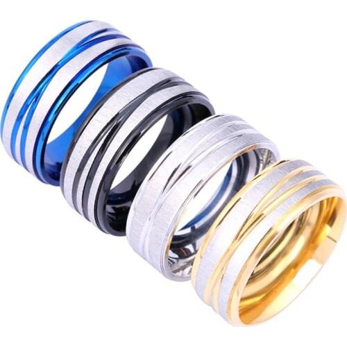 2021 Fashion Gold Blue Black Stianless Steel Cross Groove Line Wedding Band Ring for Mens and Womens Couple Lover Jewelry Gift