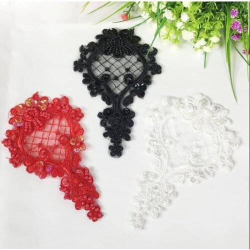5 Pieces/lot 10*15.5cm heavy bead lace applique with pearls bridal lace patch appliques for garment dress decoration