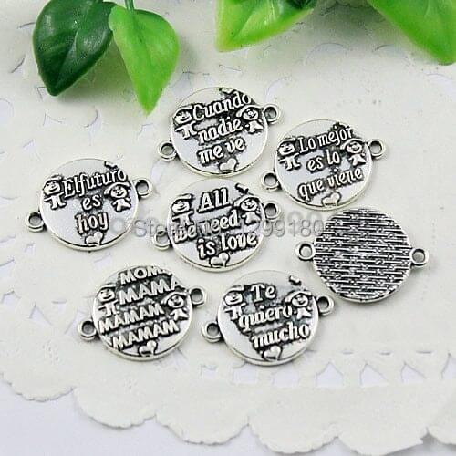 50pcs/lot Mix styles Antique Silver Spanish Connectors Pendant Tibetan silver Bracelet Clasps Beads 16x22mm (K01658)