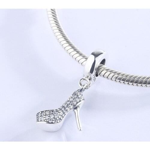925 Sterling Silver CZ Zircon Shiny Crystal High Heels Pendant Charm Bracelet DIY Jewelry Making For Original Pandora
