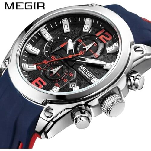 MEGIR Watch Top Brand Mens Watches With Chronograph Waterproof Silicone Sport Wristwatch Men Watch Analog Quartz Relogio 2063