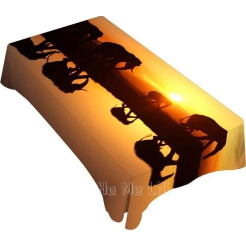 Decorative Rectangle Table Cloths African Elephant Sunset For Dining Bbq Picnic