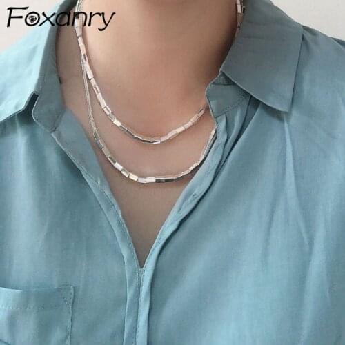 Foxanry 925 Sterling Silver Necklace 2021 Trend Couples Elegant Charming Creative Glossy Geometric Party Jewelry Gifts Wholesale