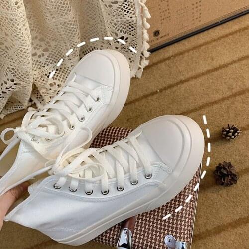 Womens White High Sneakers Canvas Shoes Sports Flat Platform Running Rubber Sole Casual Anime Korean Vulcanize white shoes
