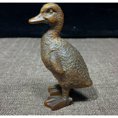 Chinese Collectible Boxwood Carved Duck Artwork Solid Wood Ornament Old Statue