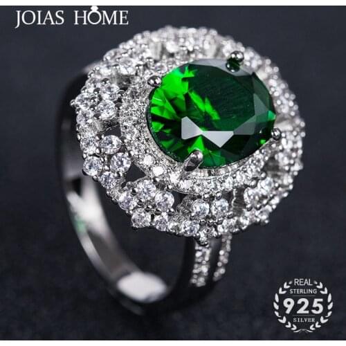 JoiasHome Vintage 925 Sterling Silver Rings For Women With Oval Shape Ruby Emerald Gemstone Finger Ring Wedding Party Gifts
