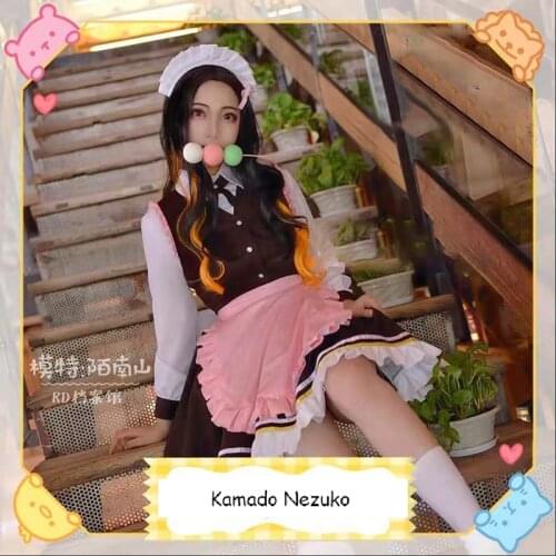 Anime Demon Slayer: Kimetsu no Yaiba Cosplay Costume Kamado Nezuko Kochou Shinobu Waiter Dress Tanjirou Giyuu Suit Party Uniform