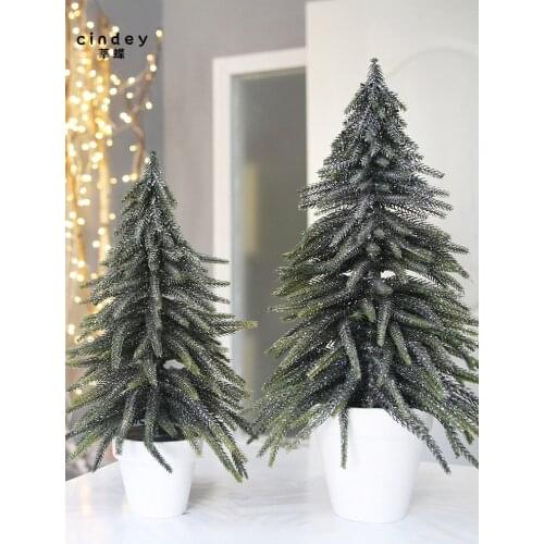 Creative White basin small Christmas tree simulation tree diy home small potted Christmas gift desktop mini ornament decoration