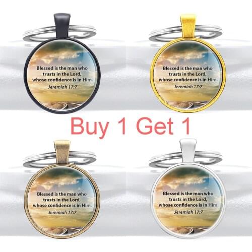 Buy 1 Get 1 Bible Verse Blessed Is the Man Who Trusts in the Lord Glass Dome Pendant Key Chain Charm Jewelry Gifts Key Rings