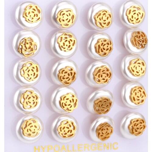 LUXUKISSKIDS 10mm 10pcs/lot Fake Pearl Gold/Steel Flower Kids Girl Stud Earrings For Women Earrings Fashion Jewelry Gift