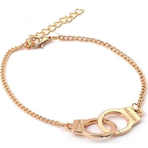 ZRM Trendy Handcuffs Bracelets Carved FREEDOM Couples Lock Bangles For Women Men Jewelry Lovers Valentines Day Gifts