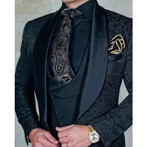 Mens Wedding Suits 2021 Italian Design Custom Made Black Smoking Tuxedo Jacket 3 Piece Groom Terno Suits For Men