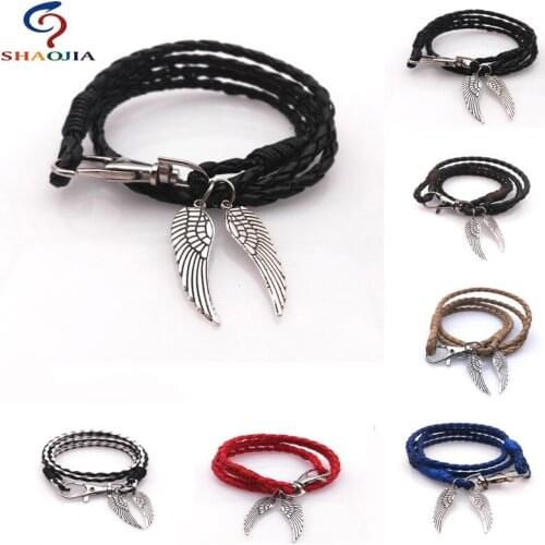 Men Jewelry Leather Angel Wings Bracelets Hot Sale Angel Wing Bracelets Women Multilayer Leather Woven Charms Bracelet Jewelry