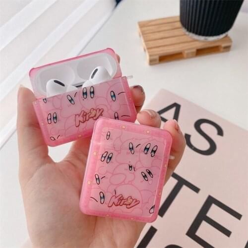 For airpods 1 2 pro soft case pink kirby anime bluetooth wireless earphone cover for airpod sling case with hook keychain
