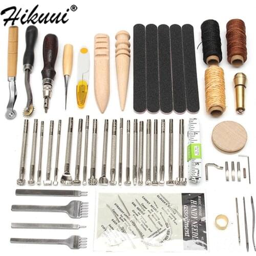 Leather Craft Tools Kit Set Wax String Needles Hand Stitching Carving Working Sewing Saddle Groover Leather Craft Punch Tools