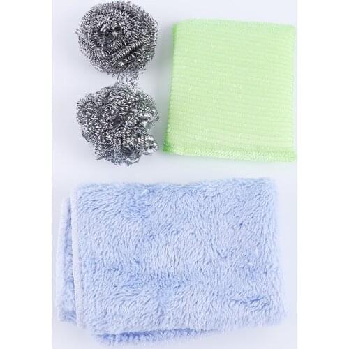 3Pcs Set Stainless Steel Sponge Wire Ball Kitchen Brush Dish Cleaning Tools Magic Scrub Bowl Brush Pot Ball Combination